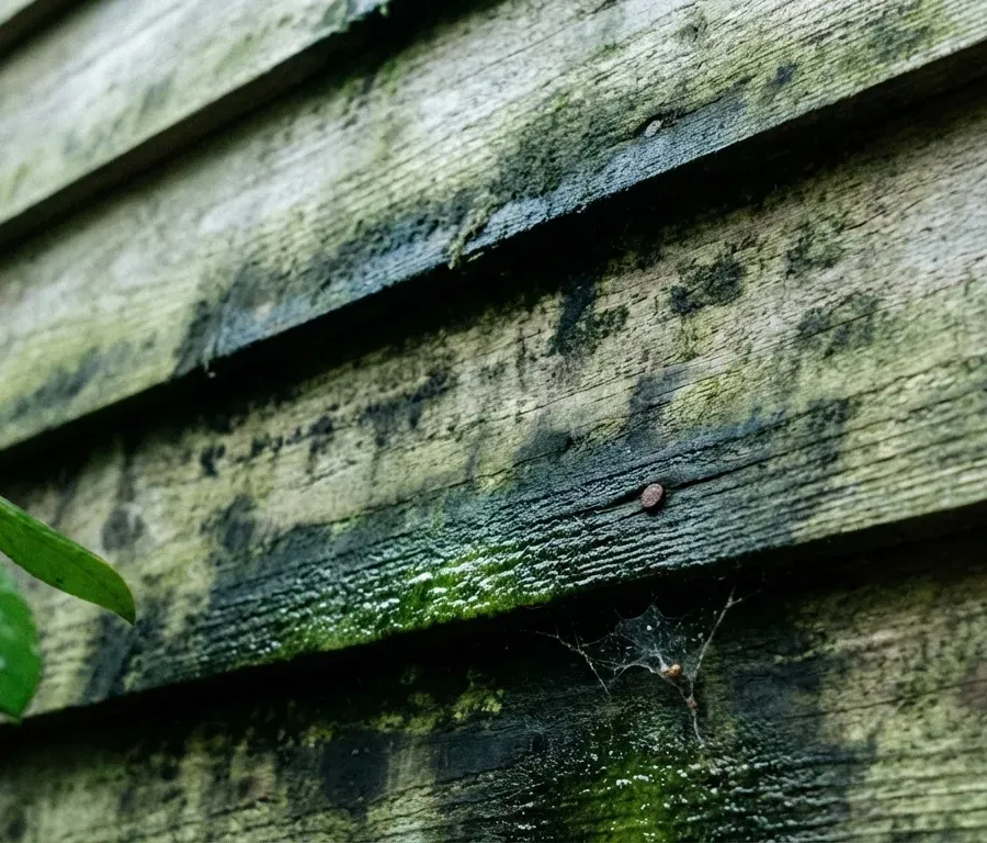 Mildew and algae growth on cedar siding in humid Virginia climate