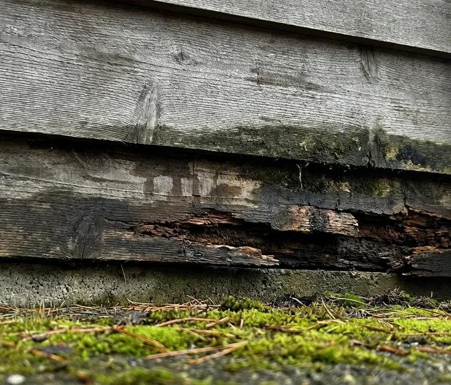 Moisture and rot damage on unprotected cedar siding