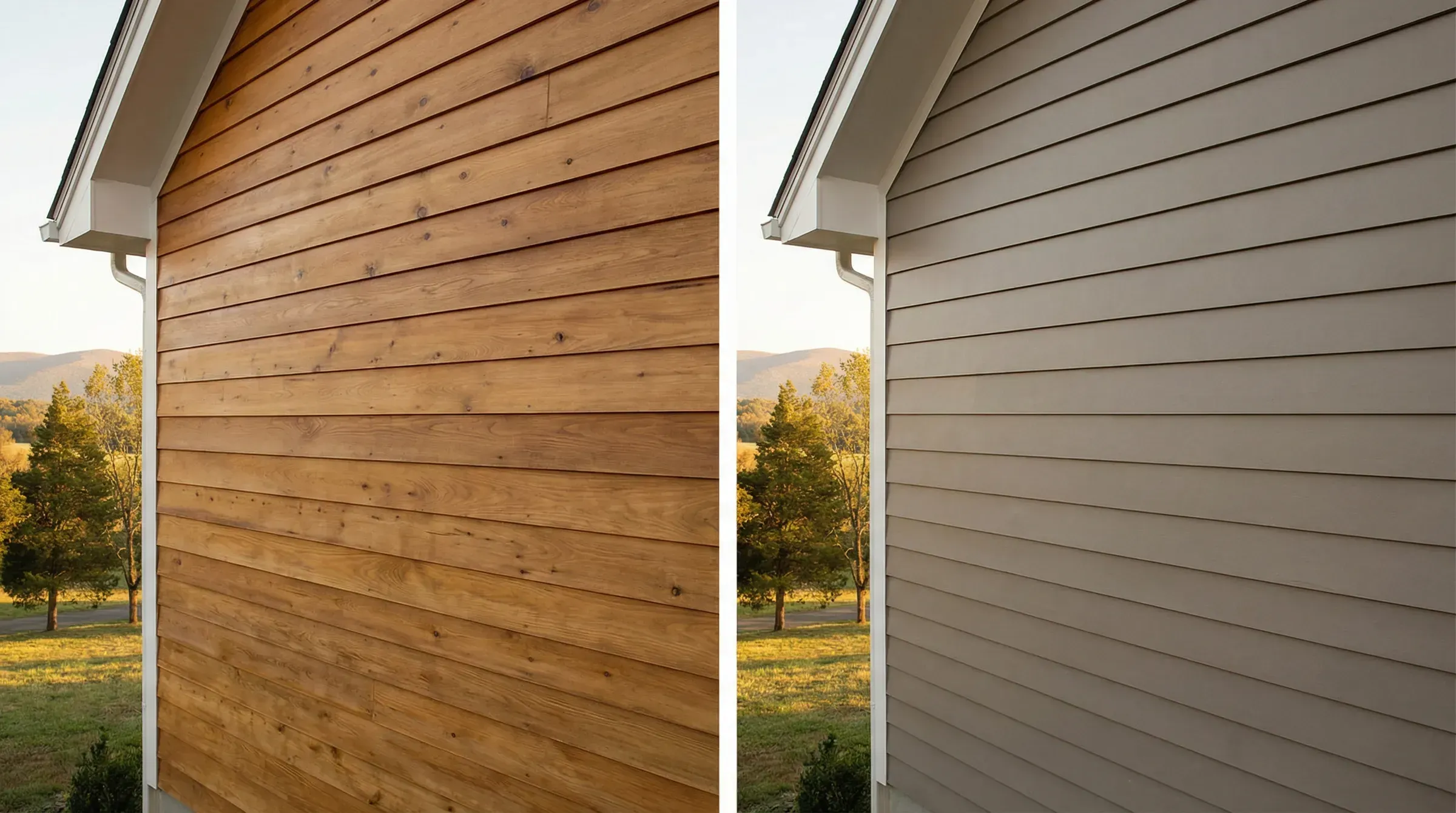 Side-by-side comparison of stained cedar siding versus painted cedar siding