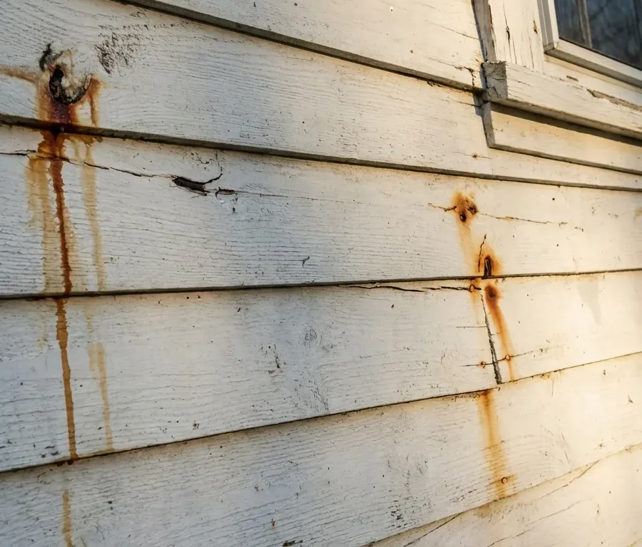 Tannin bleed staining through paint on cedar siding