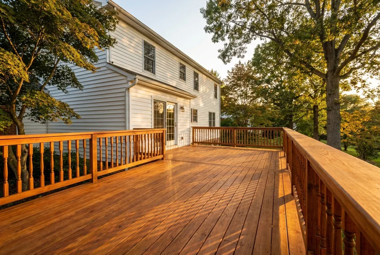 Freshly stained deck in Front Royal, Virginia by Greystone Painting