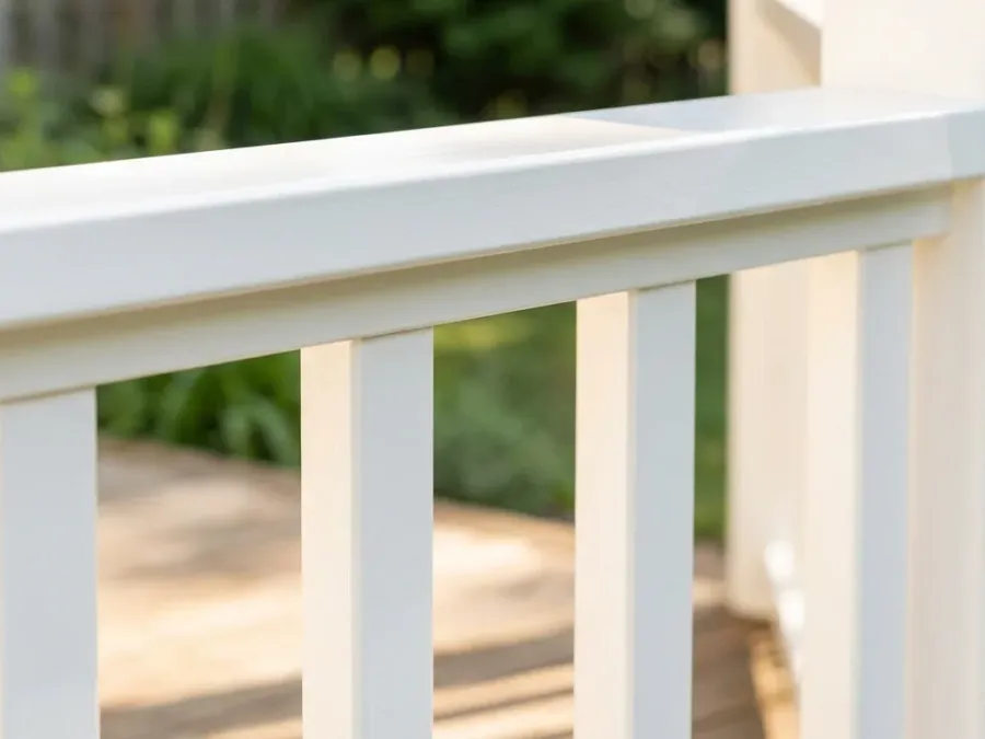 Refinished deck railing with smooth protective topcoat