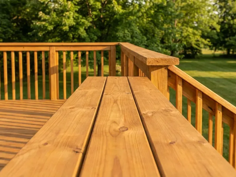 Freshly stained wooden deck in Front Royal, Virginia