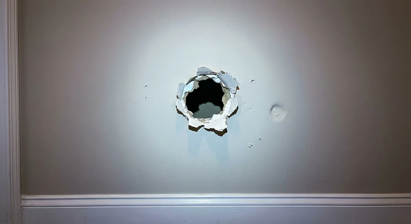 Drywall hole before repair