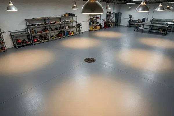 Commercial workshop floor with heavy-duty epoxy coating system