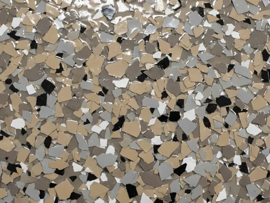 Decorative flake epoxy floor system showing multi-color chip pattern