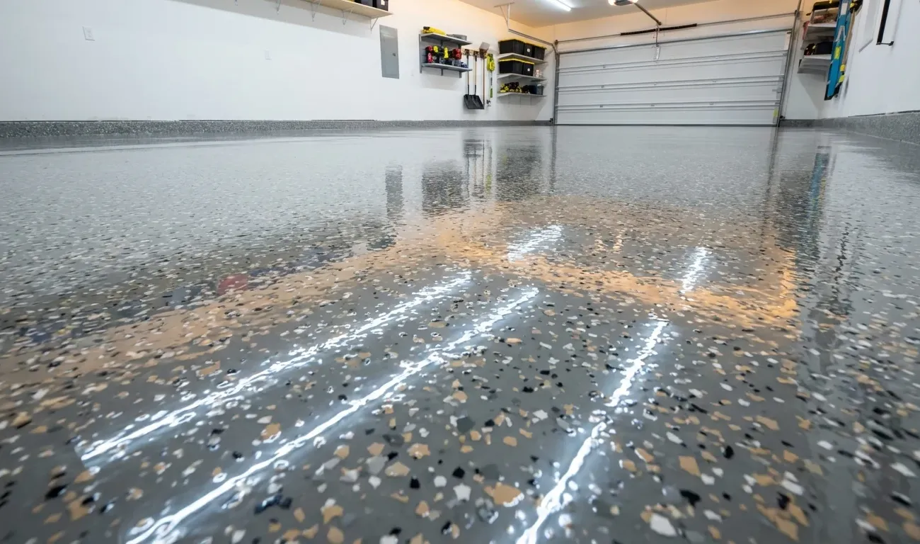 Epoxy-coated garage floor by Greystone Painting in Front Royal, Virginia