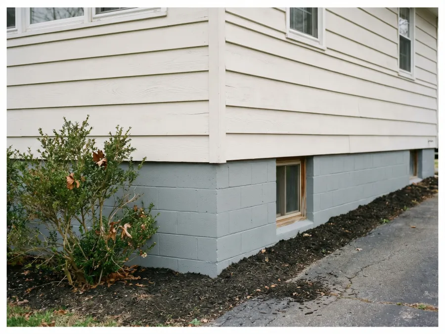 Foundation wall with protective masonry coating applied