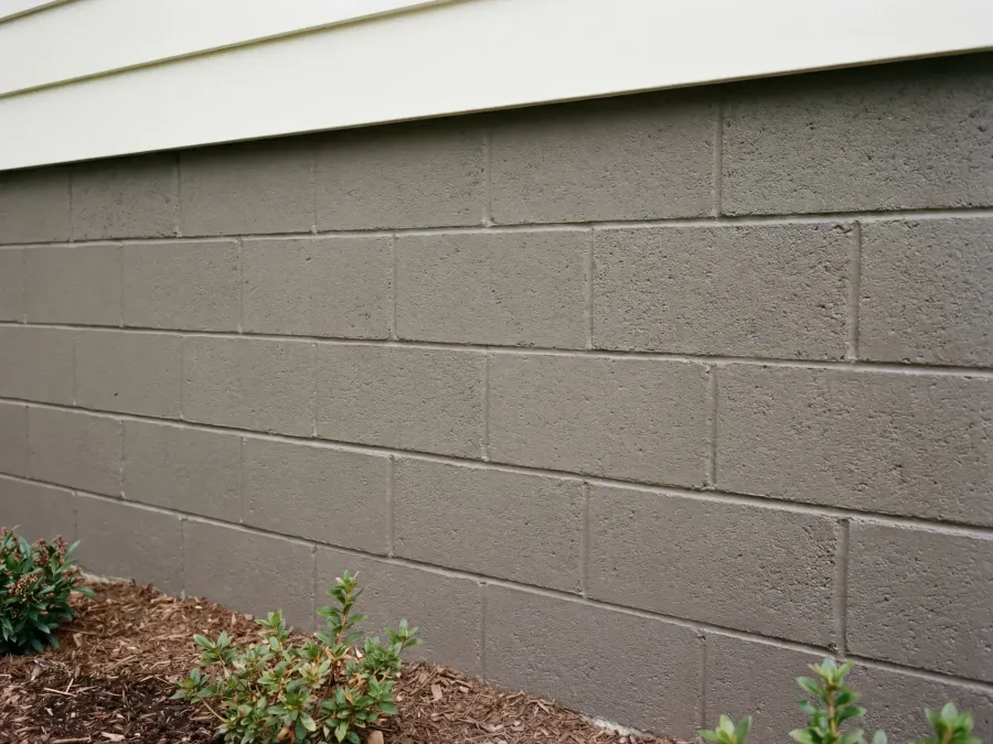 Foundation wall with protective masonry coating applied