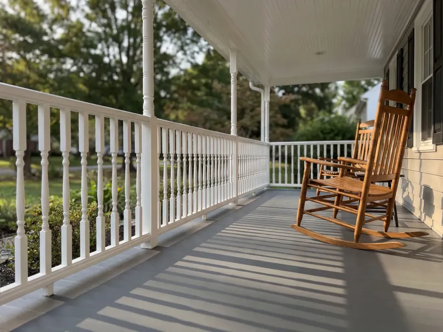 Painted porch deck and railings with protective coating