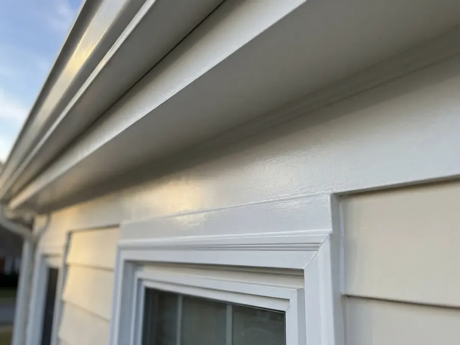 Painted trim and fascia detail on Virginia home exterior