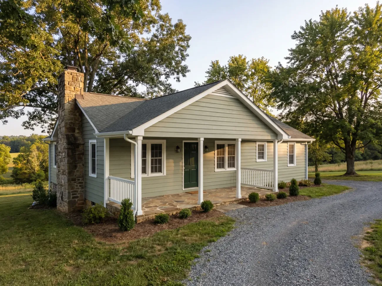 Cedar home fully repainted with soft sage green solid stain