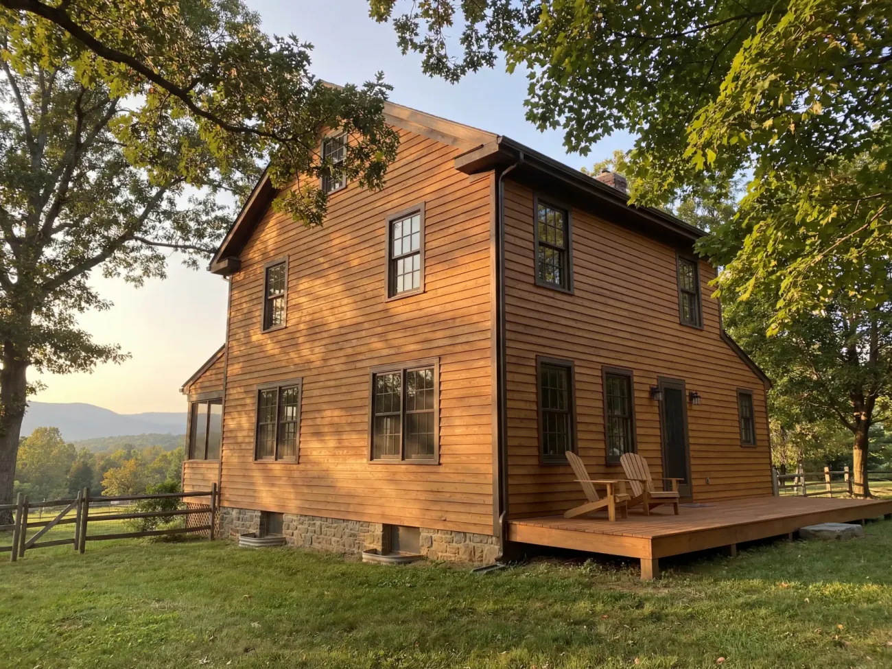 Cedar home with fresh semi-transparent stain restoration