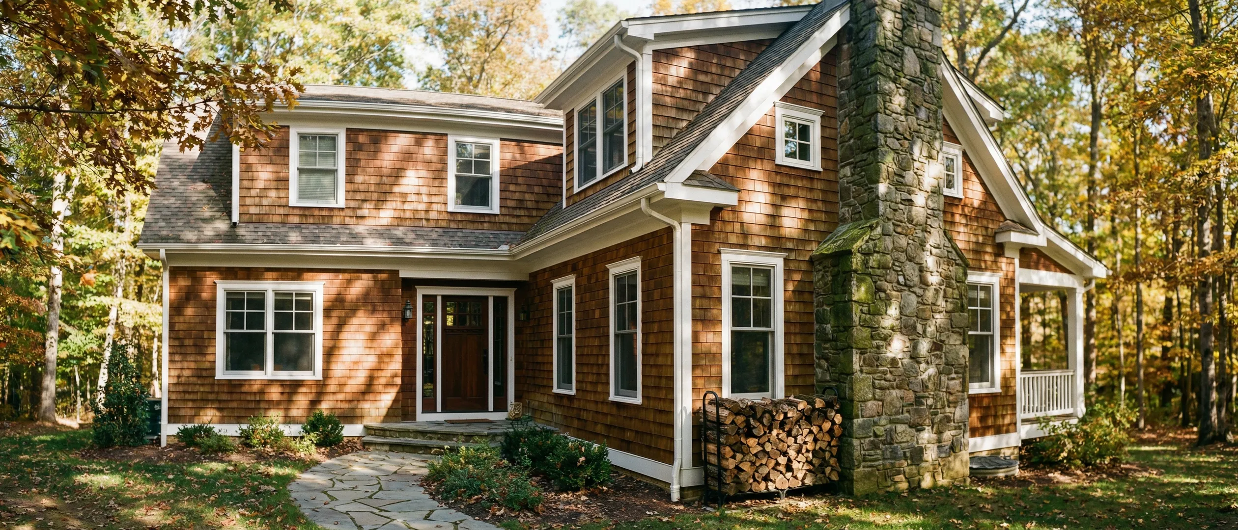 Restored cedar home with fresh stain finish by Greystone Painting