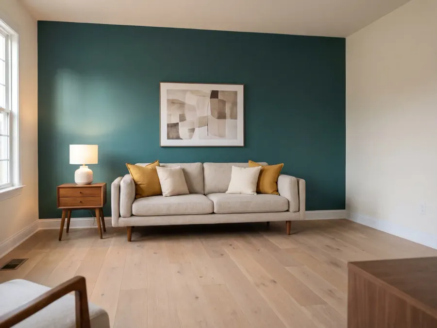 Living room with professionally painted accent wall in Front Royal, Virginia