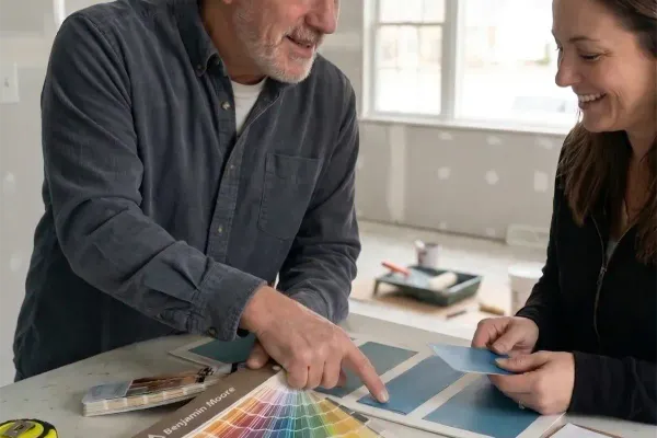 Color consultation with paint swatches and samples