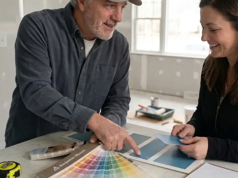 Color consultation with paint swatches and samples