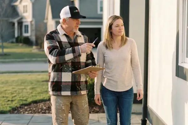 Dave Foster conducting a final quality walkthrough with homeowner