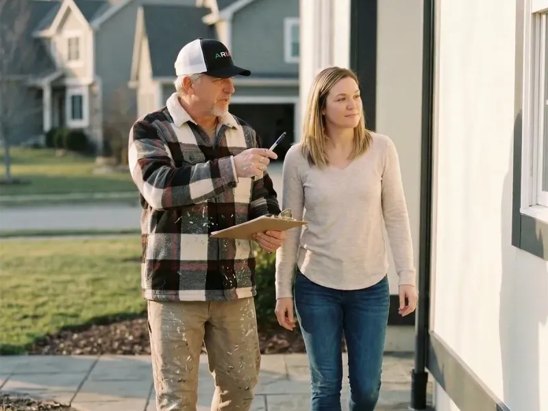 Dave Foster conducting a final quality walkthrough with homeowner