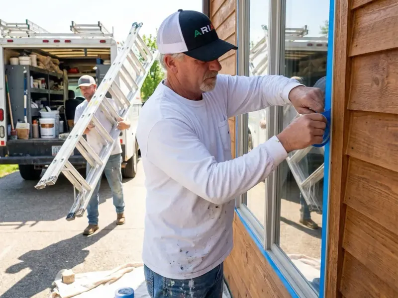 Meticulous surface preparation and masking before painting